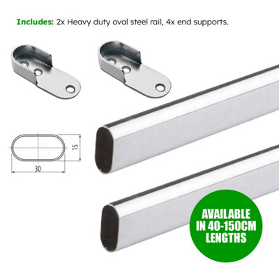 Chrome Oval Wardrobe Rail, 100cm Wall Mounted Clothes Hanging Rail
