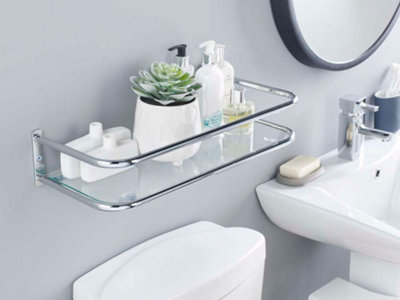 Chrome Over Cistern Glass Shelf Bathroom Storage Tidy
