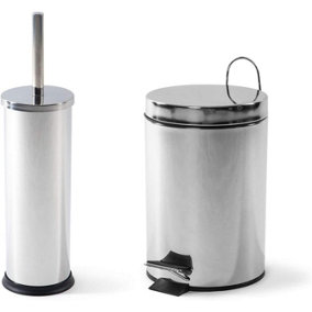 Chrome Pedal Bin 5L And Toilet Brush With Holder Set