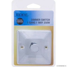 Chrome Polish Single Light Dimmer Switch 1 Gang 1 Way On/Off Fixing Screw