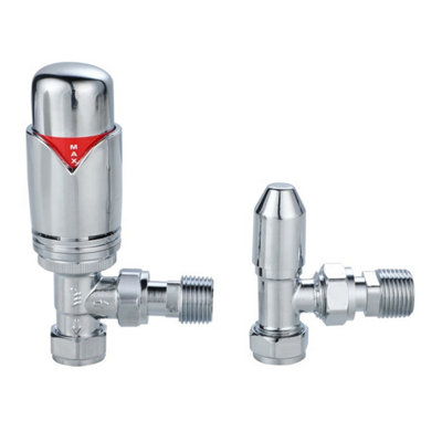 Chrome Refined Style Angled TRV Thermostatic Radiator Valve and ...