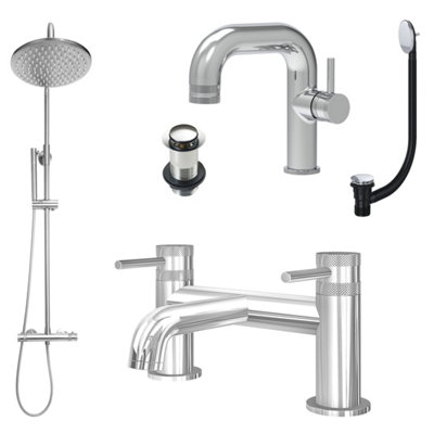 Chrome Side Lever Basin Mixer Tap, Bath Filler and Rigid Riser Shower ...