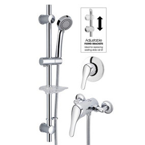 Chrome Single Lever Shower Mixer Exposed / Concealed + Riser Rail 150mm Centres