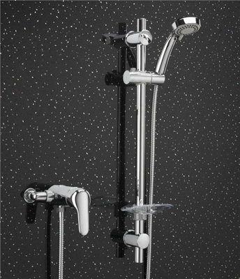 Chrome Single Lever Shower Mixer Exposed / Concealed + Riser Rail 150mm Centres