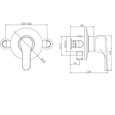 Chrome Single Lever Shower Mixer Valve Exposed Concealed -135 - 160mm Centres
