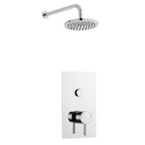 Chrome Single Round Push Button Concealed Thermostatic Mixer Shower With Fixed Overhead Drencher (Lake) - 1 Shower Head