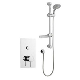 Chrome Single Round Push Button Concealed Thermostatic Mixer Shower With Slide Rail Kit (Lake) - 1 Shower Head