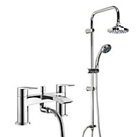 Chrome Sleek Waterfall Bath Shower Mixer Tap With Round 3 Way Overhead Shower Kit
