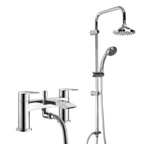 Chrome Sleek Waterfall Bath Shower Mixer Tap With Round 3 Way Overhead Shower Kit