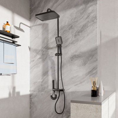 Chrome Square Black Wall-mount 3 Way Handheld Head and Rainfall Shower Head Concealed Mixer Shower Set Price Comparisons | Compare The Build