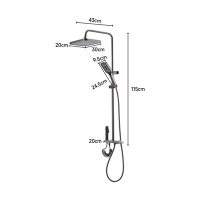 Chrome Square Black Wall-mount 3 Way Handheld Head and Rainfall Shower Head Concealed Mixer Shower Set