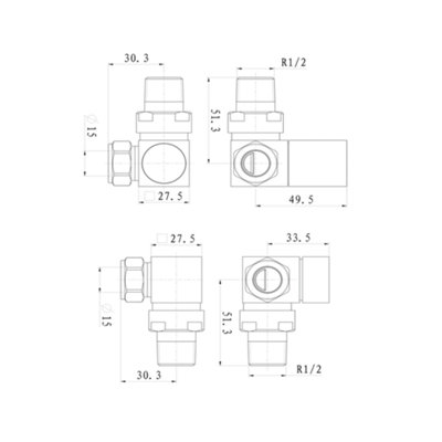 Chrome Square Corner Radiator Valves