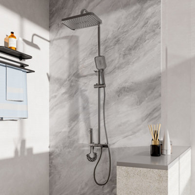 Chrome Square Grey Wall-mount 3 Way Handheld Head and Rainfall Shower Head Concealed Mixer Shower Set Price Comparisons | Compare The Build