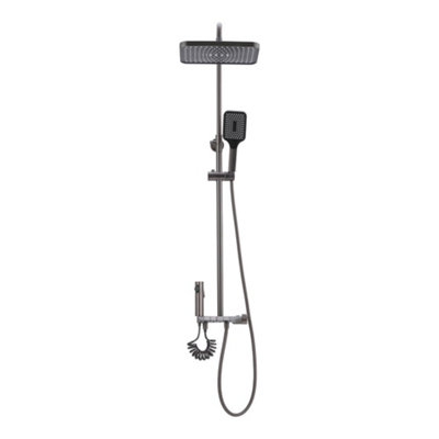 Chrome Square Grey Wall-mount 3 Way Handheld Head and Rainfall Shower Head Concealed Thermostatic Mixer Shower Set