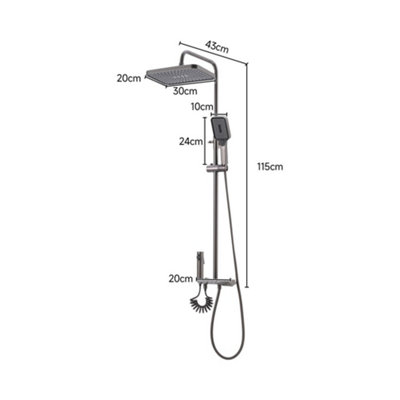 Chrome Square Grey Wall-mount 3 Way Handheld Head and Rainfall Shower Head Concealed Thermostatic Mixer Shower Set - 3
