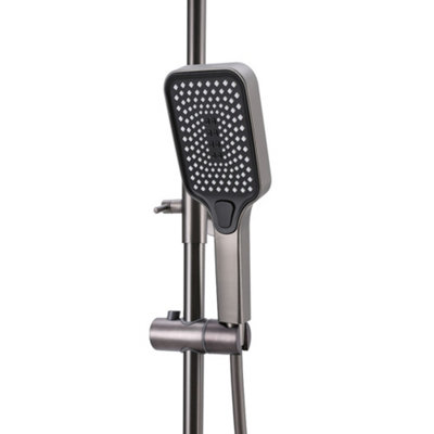 Chrome Square Grey Wall-mount 3 Way Handheld Head and Rainfall Shower Head Concealed Thermostatic Mixer Shower Set - 5