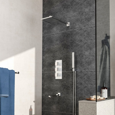 Chrome Square Wall-mount 3 Way Handheld Head and Rainfall Shower Head ...