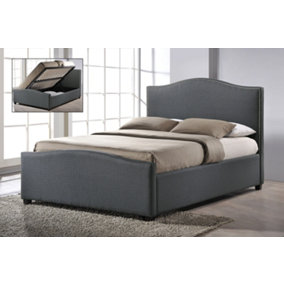 Chrome Studded Grey Fabric Side Ottoman Style Bed Frame - Double 4ft 6"