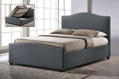 Chrome Studded Grey Fabric Side Ottoman Style Bed Frame - King Size 5ft