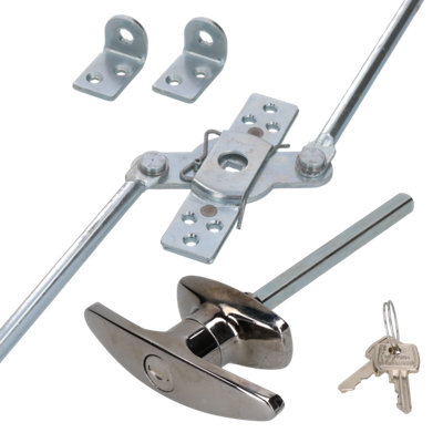 Chrome T-Handle & Two Point Top Bottom Rod Lock Door Trailer Horsebox