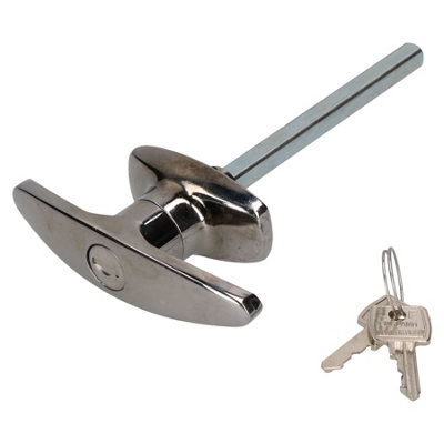 Chrome T-Handle & Two Point Top Bottom Rod Lock Door Trailer Horsebox