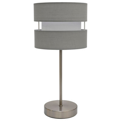 Chrome Table Lamp with Layer Fabric Shade Grey