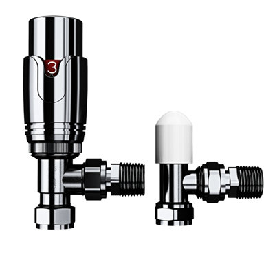 Chrome Thermostatic and Manual Control Corner Towel Radiator Valves15mm ...