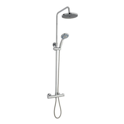 Chrome Thermostatic Bar Mixer Shower With Overhead Drencher & Wall Mounted Sliding Handset (Lake) - 1 Shower Head