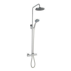 Chrome Thermostatic Bar Mixer Shower With Overhead Drencher & Wall Mounted Sliding Handset (Lake) - 1 Shower Head