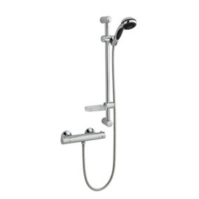 Chrome Thermostatic Bar Mixer Shower With Wall Mounted Slide Rail Kit (Lake) - 1 Shower Head