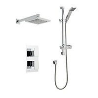 Chrome Thermostatic Concealed Mixer Shower With Adjustable Wall Mounted Slide Rail Kit & Overhead Drencher (Pier) - 2 Shower Heads