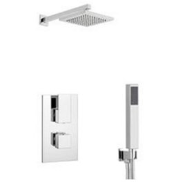 Chrome Thermostatic Concealed Mixer Shower With Overhead Drencher & Separate Hand Shower (Pier) - 2 Shower Heads