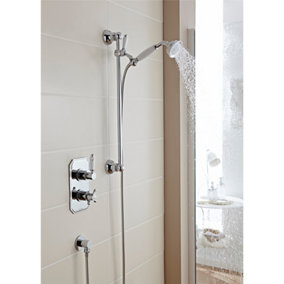 Chrome Thermostatic Concealed Mixer Shower With Wall Mounted Slide Rail Kit (Ocean) - 1 Shower Head
