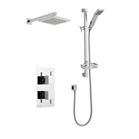 Chrome Thermostatic Concealed Mixer Shower With Wall Mounted Slide Rail Kit & Overhead Drencher (River) - 2 Shower Heads