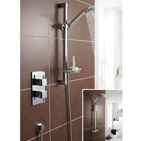 Chrome Thermostatic Concealed Mixer Shower With Wall Mounted Slide Rail Kit (River) - 1 Shower Head