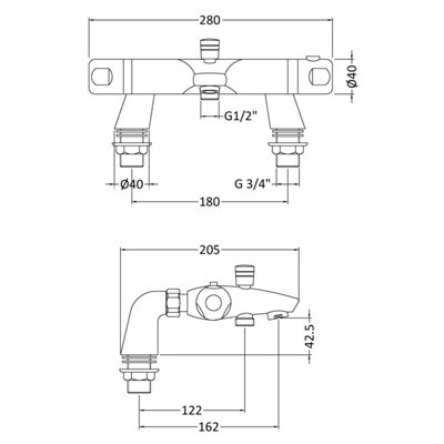 Chrome Thermostatic Deck Mounted Bath Shower Mixer Bar Valve Tap