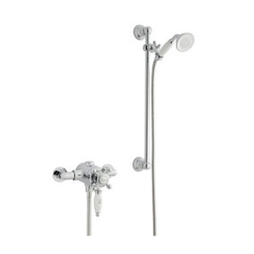 Chrome Thermostatic Exposed Mixer Shower With Adjustable Wall Mounted Slide Rail Kit (Ocean) - 1 Shower Head