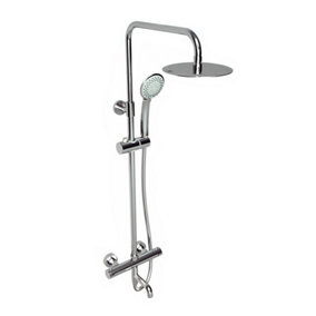 Chrome Thermostatic Mixer Shower With Overhead Drencher, Wall Mounted Sliding Handset & Bath Filler Spout (Lake) - 2 Shower Heads