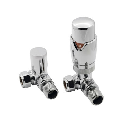 Chrome Thermostatic Radiator Valve (TRV) Corner, 15mm Compression & 1/2 ...