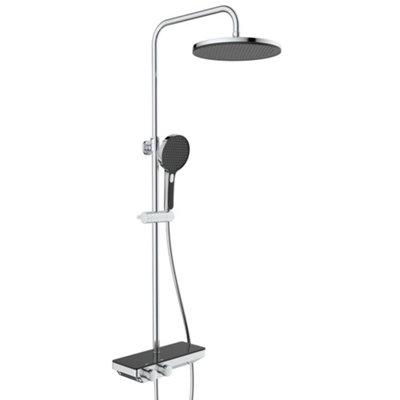 Chrome Thermostatic Rigid Riser Overhead Shower Kit with Tempered Glass Mixer Valve Shelf - Black Trim Price Comparisons | Compare The Build