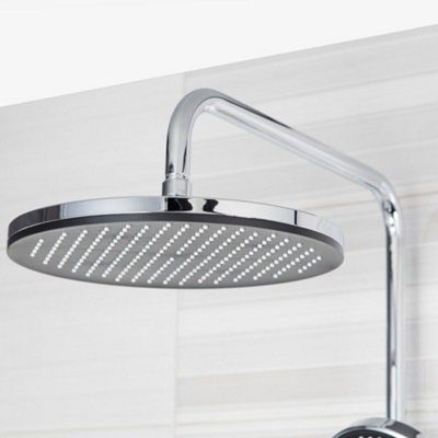 Chrome Thermostatic Rigid Riser Overhead Shower Kit with Tempered Glass Mixer Valve Shelf - Black Trim - 5