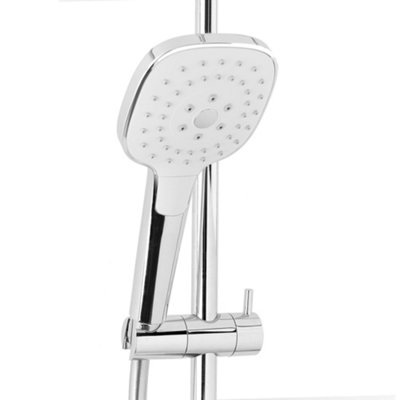 Chrome Thermostatic Rigid Riser Overhead Shower Kit with Tempered Glass Mixer Valve Shelf - White Trim - 3
