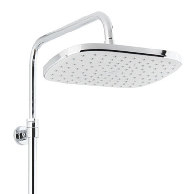 Chrome Thermostatic Rigid Riser Overhead Shower Kit with Tempered Glass Mixer Valve Shelf - White Trim - 4