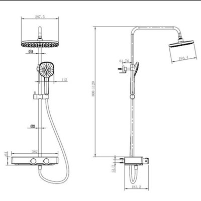 Chrome Thermostatic Rigid Riser Overhead Shower Kit with Tempered Glass Mixer Valve Shelf - White Trim - 6
