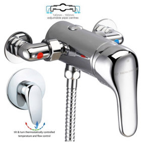 Chrome Thermostatic Single Lever Shower Mini Mixer Exposed Concealed 130mm 150mm
