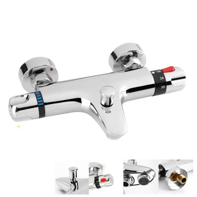 Chrome Thermostatic Wall Mounted Bath Shower Mixer Tap Valve with ...