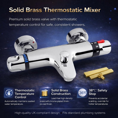 Chrome Thermostatic Wall Mounted Bath Shower Mixer Tap Valve with ...