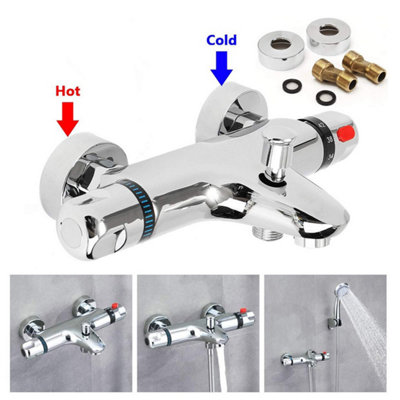 Chrome Thermostatic Wall Mounted Bath Shower Mixer Tap Valve with ...