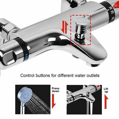 Chrome Thermostatic Wall Mounted Bath Shower Mixer Tap Valve with ...
