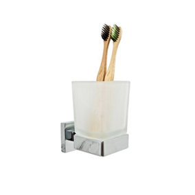 Chrome Toothbrush Holder with Glass Cup Wall Mounted Bathroom Accessories